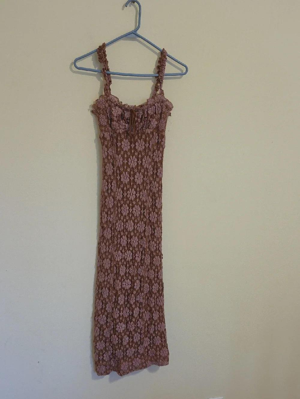 Free People Lucinda Brown Mauve Lace Midi Dress Size S